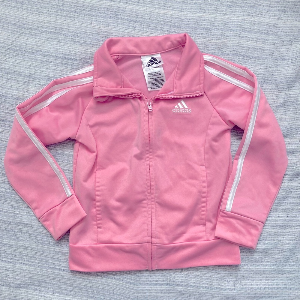 Adidas Girls Pink Track Jacket Size 4 Lightweight Athletic Bubblegum Layer Comfy